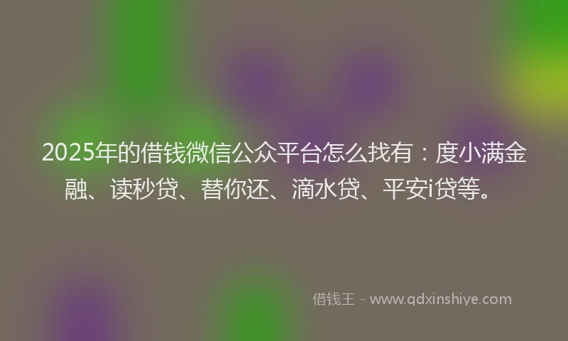 2025年的借钱微信公众平台怎么找有：度小满金融、读秒贷、替你还、滴水贷、平安i贷等。