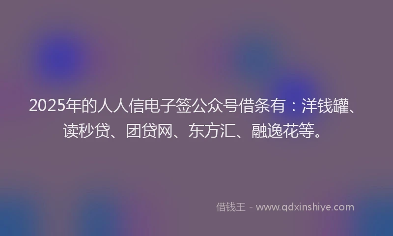 2025年的人人信电子签公众号借条有：洋钱罐、读秒贷、团贷网、东方汇、融逸花等。
