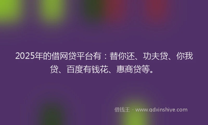 2025年的借网贷平台有：替你还、功夫贷、你我贷、百度有钱花、惠商贷等。