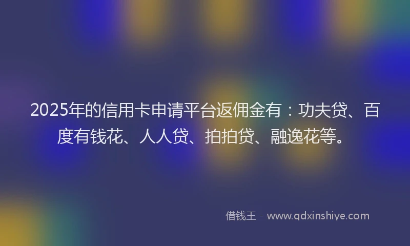 2025年的信用卡申请平台返佣金有：功夫贷、百度有钱花、人人贷、拍拍贷、融逸花等。