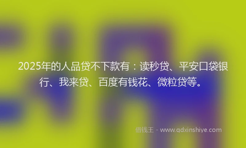 2025年的人品贷不下款有：读秒贷、平安口袋银行、我来贷、百度有钱花、微粒贷等。