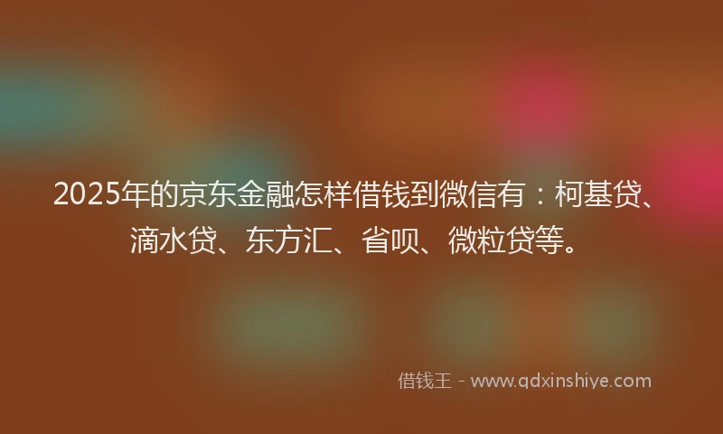 2025年的京东金融怎样借钱到微信有：柯基贷、滴水贷、东方汇、省呗、微粒贷等。