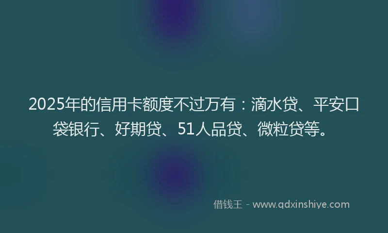 2025年的信用卡额度不过万有：滴水贷、平安口袋银行、好期贷、51人品贷、微粒贷等。