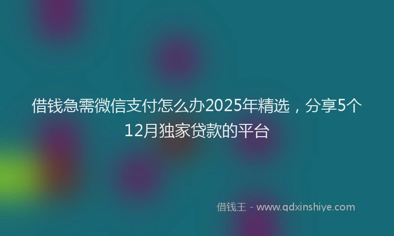 借钱急需微信支付怎么办2025年精选，分享5个12月独家贷款的平台