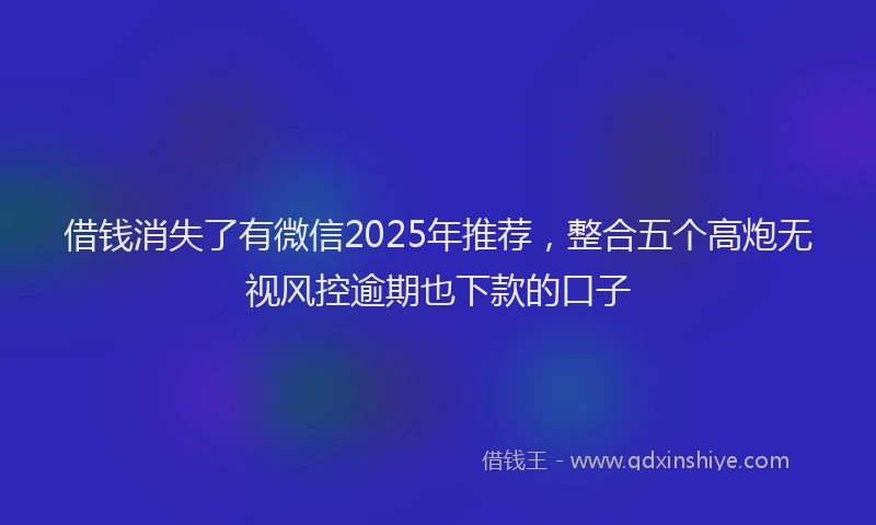 借钱消失了有微信2025年推荐，整合五个高炮无视风控逾期也下款的口子