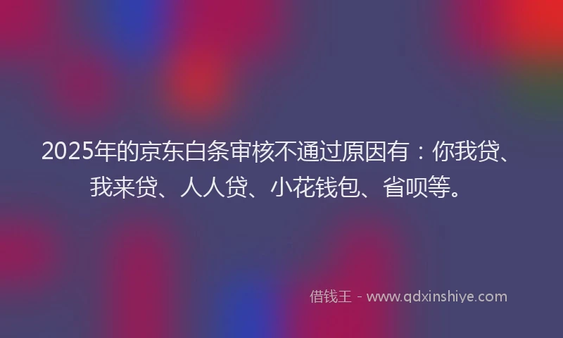 2025年的京东白条审核不通过原因有：你我贷、我来贷、人人贷、小花钱包、省呗等。