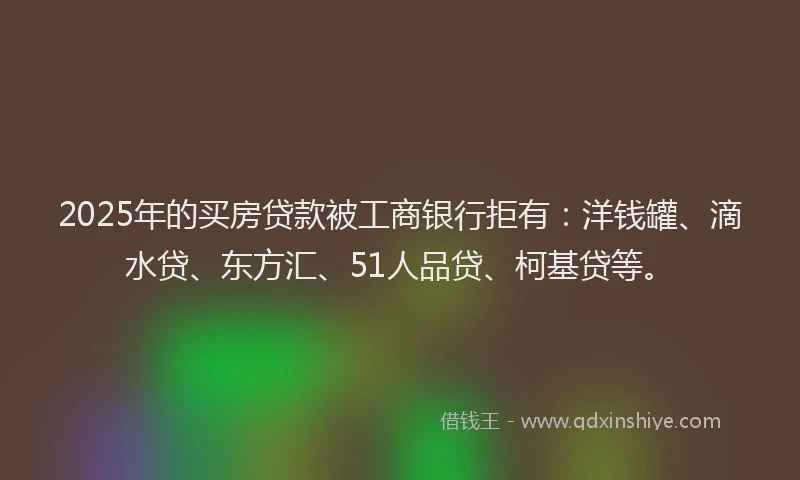 2025年的买房贷款被工商银行拒有：洋钱罐、滴水贷、东方汇、51人品贷、柯基贷等。