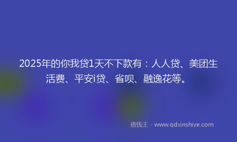 2025年的你我贷1天不下款有：人人贷、美团生活费、平安i贷、省呗、融逸花等。