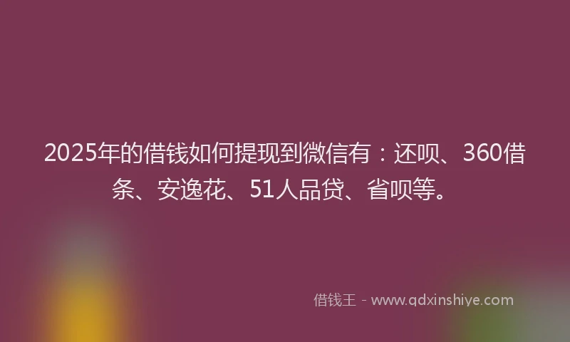 2025年的借钱如何提现到微信有：还呗、360借条、安逸花、51人品贷、省呗等。