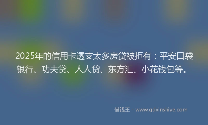 2025年的信用卡透支太多房贷被拒有：平安口袋银行、功夫贷、人人贷、东方汇、小花钱包等。