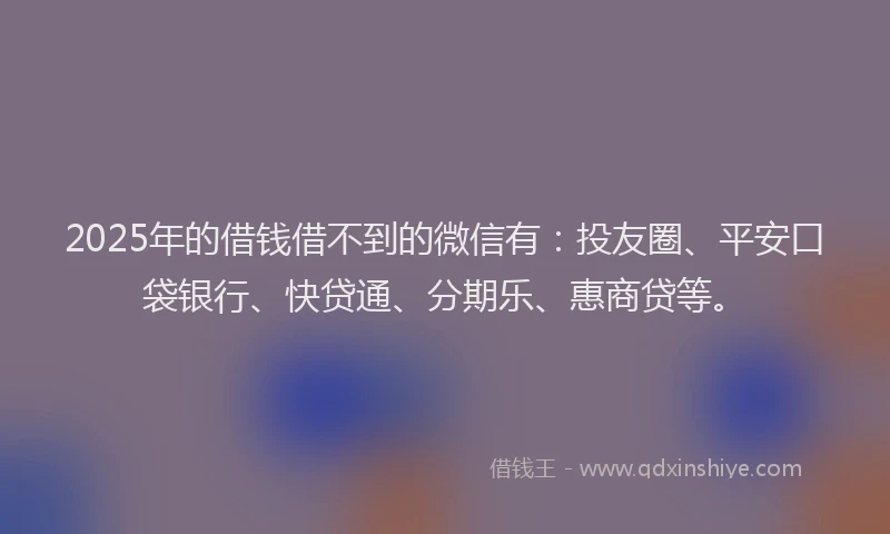 2025年的借钱借不到的微信有：投友圈、平安口袋银行、快贷通、分期乐、惠商贷等。