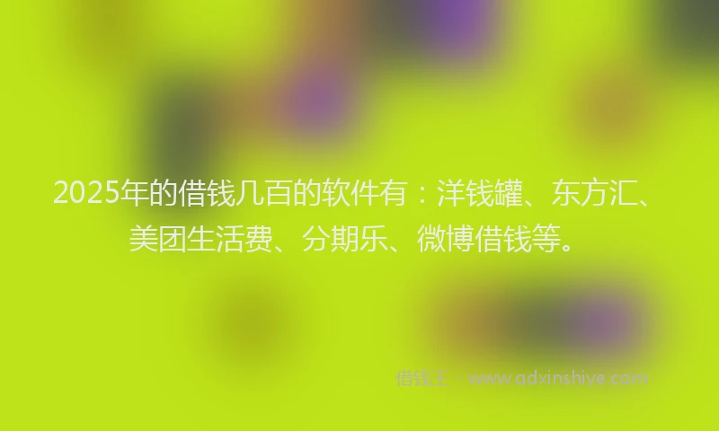 2025年的借钱几百的软件有：洋钱罐、东方汇、美团生活费、分期乐、微博借钱等。