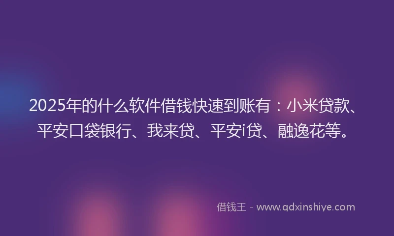 2025年的什么软件借钱快速到账有：小米贷款、平安口袋银行、我来贷、平安i贷、融逸花等。