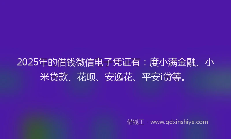 2025年的借钱微信电子凭证有：度小满金融、小米贷款、花呗、安逸花、平安i贷等。
