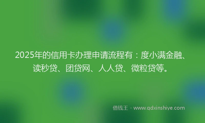 2025年的信用卡办理申请流程有：度小满金融、读秒贷、团贷网、人人贷、微粒贷等。
