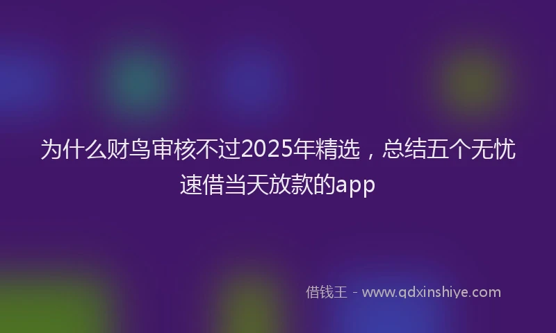 为什么财鸟审核不过2025年精选，总结五个无忧速借当天放款的app