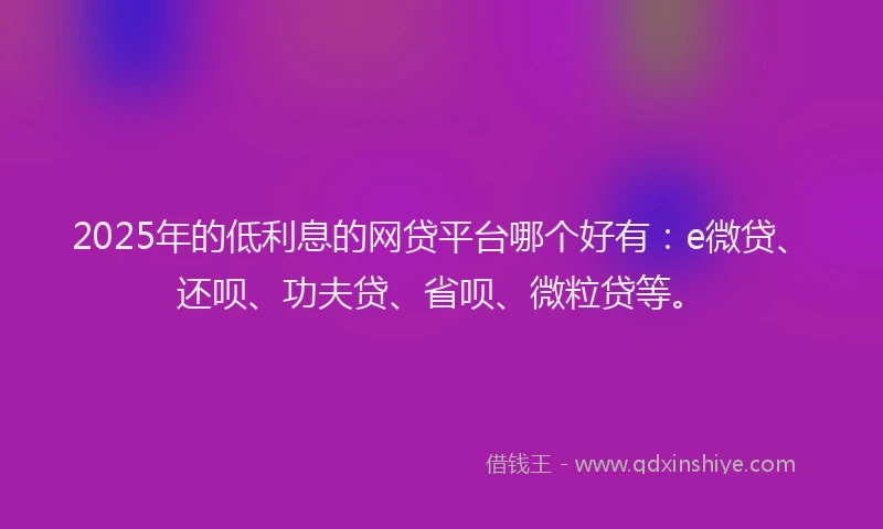 2025年的低利息的网贷平台哪个好有：e微贷、还呗、功夫贷、省呗、微粒贷等。