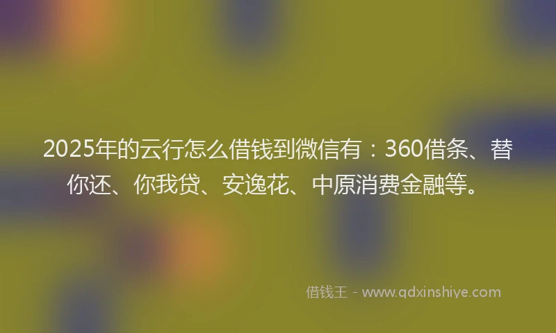2025年的云行怎么借钱到微信有：360借条、替你还、你我贷、安逸花、中原消费金融等。