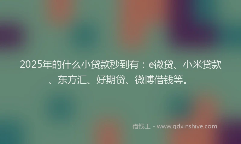 2025年的什么小贷款秒到有：e微贷、小米贷款、东方汇、好期贷、微博借钱等。