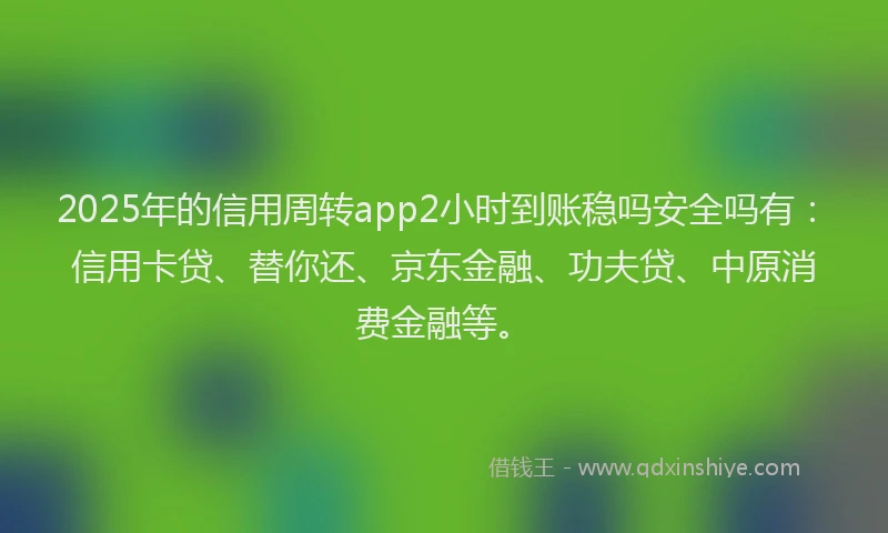 2025年的信用周转app2小时到账稳吗安全吗有：信用卡贷、替你还、京东金融、功夫贷、中原消费金融等。