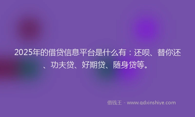 2025年的借贷信息平台是什么有：还呗、替你还、功夫贷、好期贷、随身贷等。