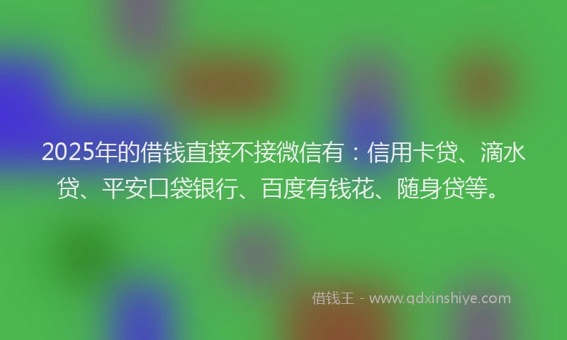 2025年的借钱直接不接微信有：信用卡贷、滴水贷、平安口袋银行、百度有钱花、随身贷等。