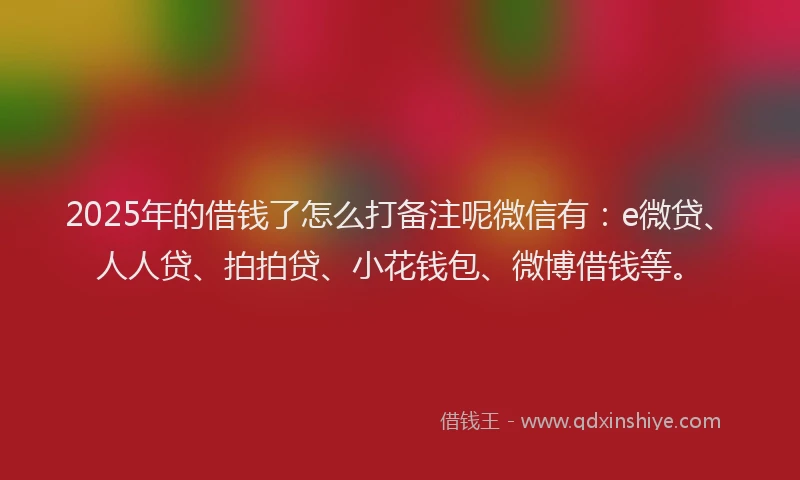 2025年的借钱了怎么打备注呢微信有：e微贷、人人贷、拍拍贷、小花钱包、微博借钱等。