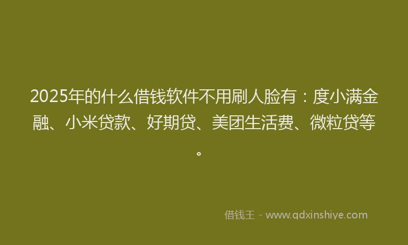 2025年的什么借钱软件不用刷人脸有：度小满金融、小米贷款、好期贷、美团生活费、微粒贷等。