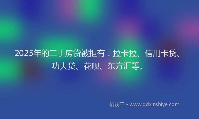2025年的二手房贷被拒有：拉卡拉、信用卡贷、功夫贷、花呗、东方汇等。