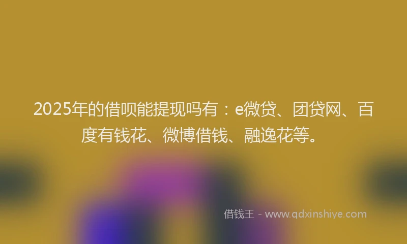 2025年的借呗能提现吗有：e微贷、团贷网、百度有钱花、微博借钱、融逸花等。