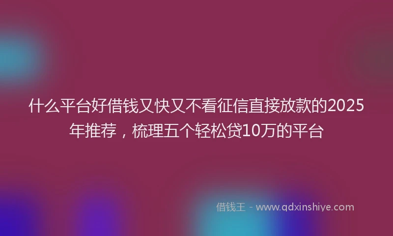 什么平台好借钱又快又不看征信直接放款的2025年推荐，梳理五个轻松贷10万的平台
