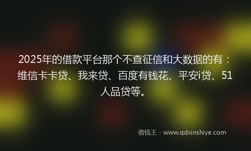 2025年的借款平台那个不查征信和大数据的有：维信卡卡贷、我来贷、百度有钱花、平安i贷、51人品贷等。
