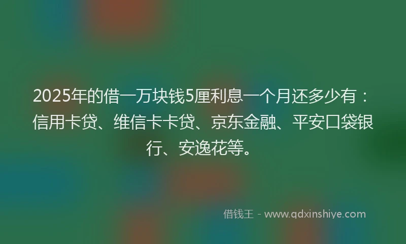 2025年的借一万块钱5厘利息一个月还多少有：信用卡贷、维信卡卡贷、京东金融、平安口袋银行、安逸花等。