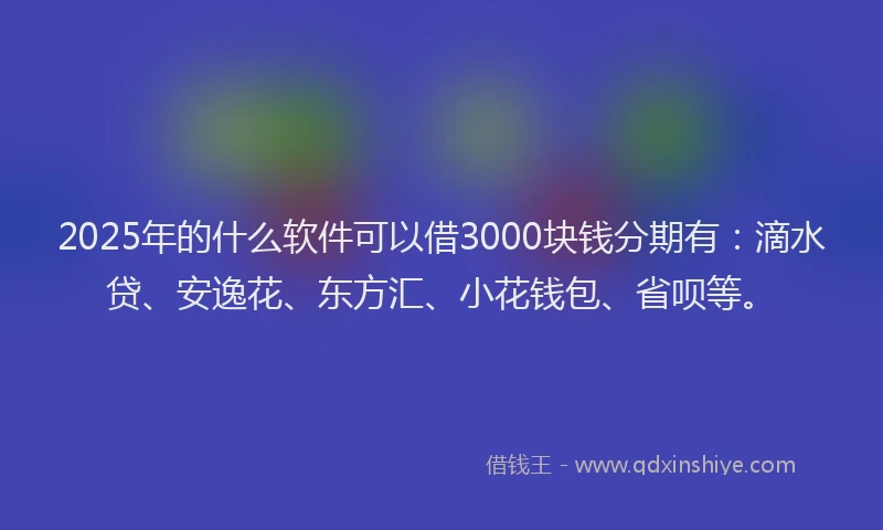 2025年的什么软件可以借3000块钱分期有：滴水贷、安逸花、东方汇、小花钱包、省呗等。