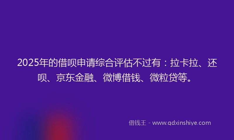 2025年的借呗申请综合评估不过有：拉卡拉、还呗、京东金融、微博借钱、微粒贷等。