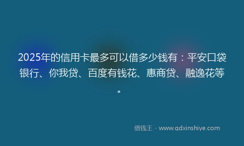 2025年的信用卡最多可以借多少钱有：平安口袋银行、你我贷、百度有钱花、惠商贷、融逸花等。