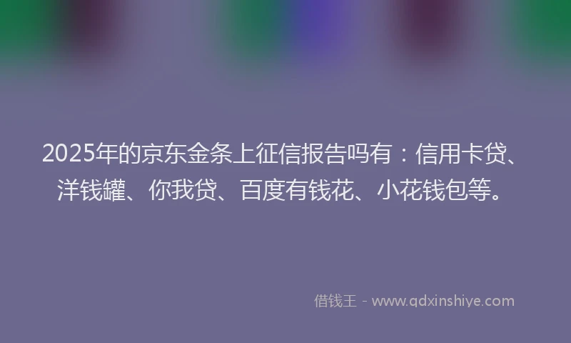 2025年的京东金条上征信报告吗有：信用卡贷、洋钱罐、你我贷、百度有钱花、小花钱包等。