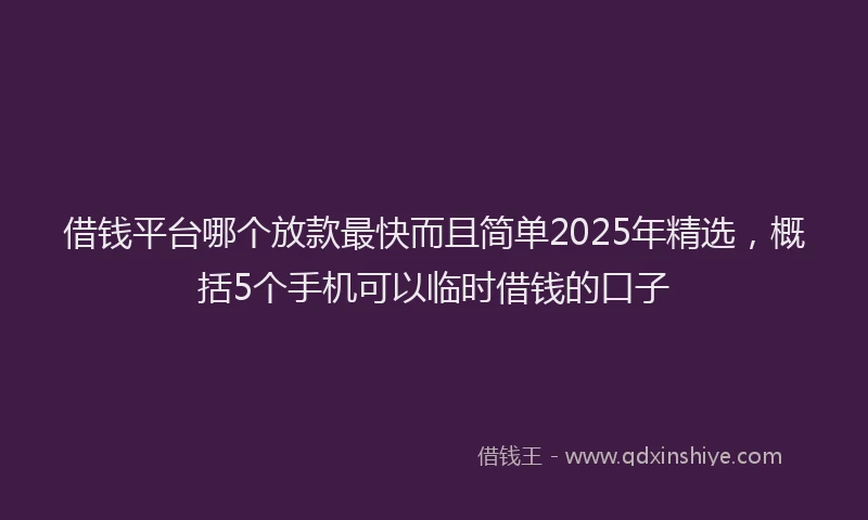 借钱平台哪个放款最快而且简单2025年精选，概括5个手机可以临时借钱的口子