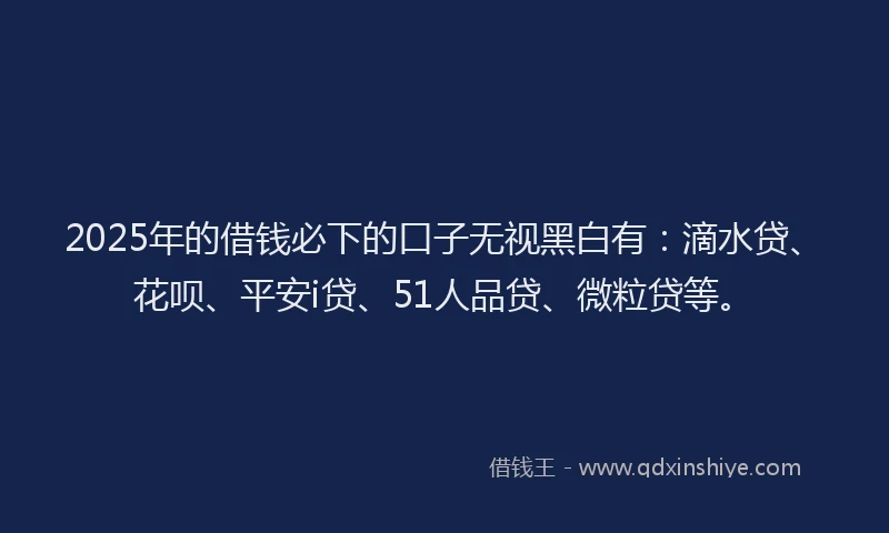 2025年的借钱必下的口子无视黑白有：滴水贷、花呗、平安i贷、51人品贷、微粒贷等。