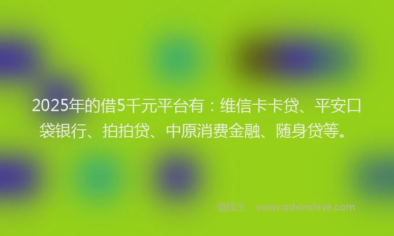 2025年的借5千元平台有：维信卡卡贷、平安口袋银行、拍拍贷、中原消费金融、随身贷等。