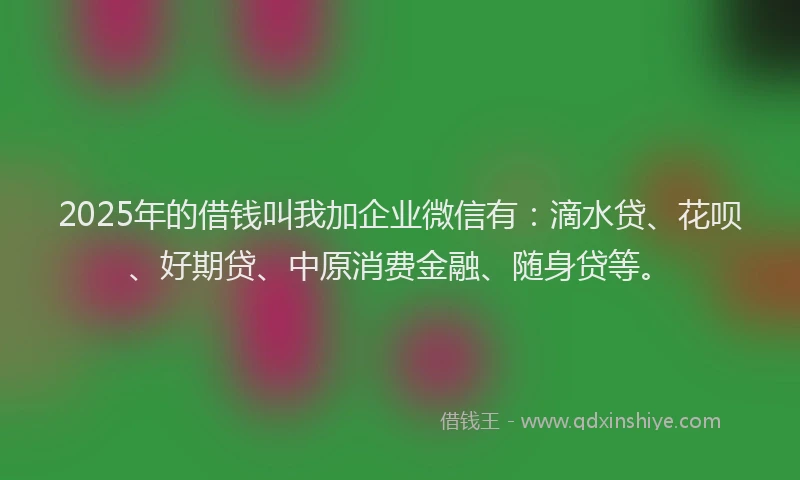 2025年的借钱叫我加企业微信有：滴水贷、花呗、好期贷、中原消费金融、随身贷等。