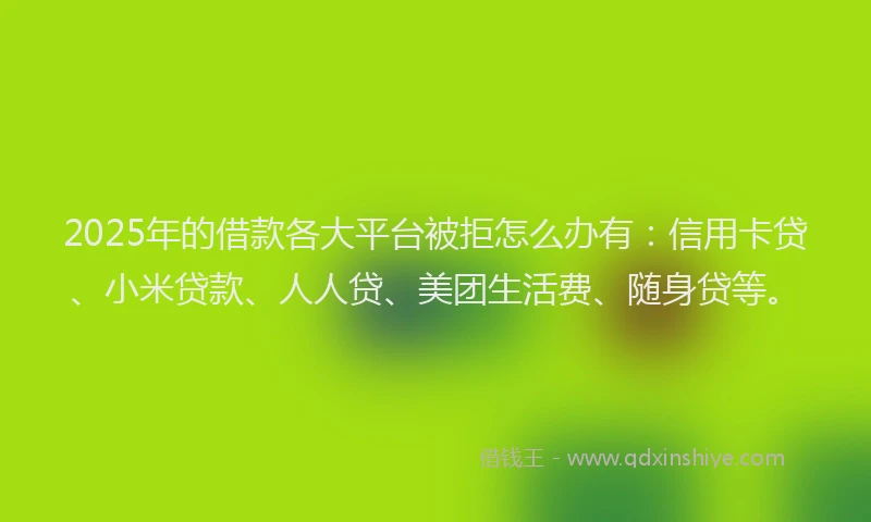 2025年的借款各大平台被拒怎么办有：信用卡贷、小米贷款、人人贷、美团生活费、随身贷等。