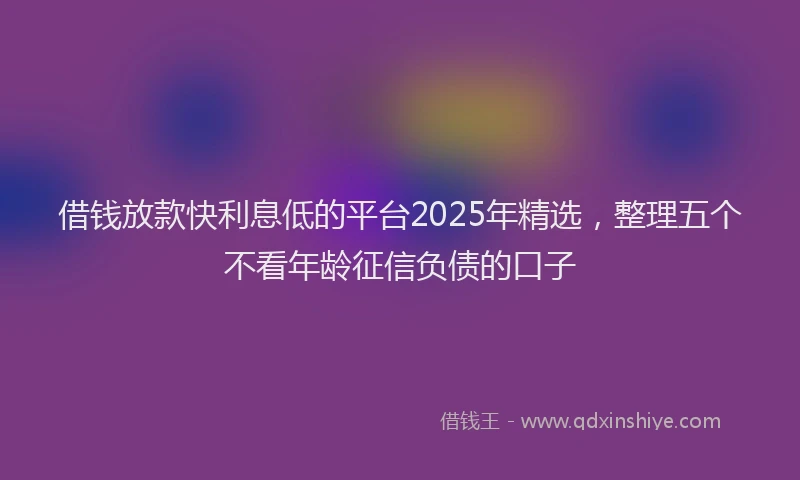 借钱放款快利息低的平台2025年精选，整理五个不看年龄征信负债的口子