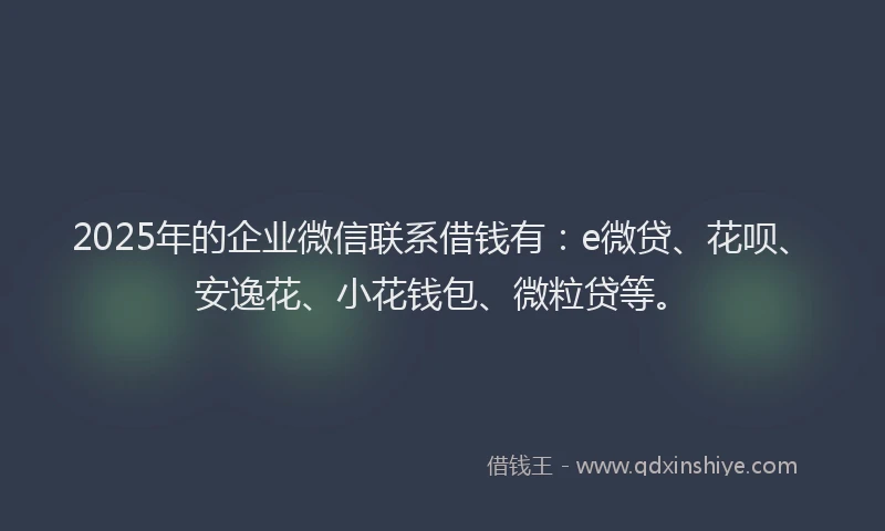 2025年的企业微信联系借钱有：e微贷、花呗、安逸花、小花钱包、微粒贷等。