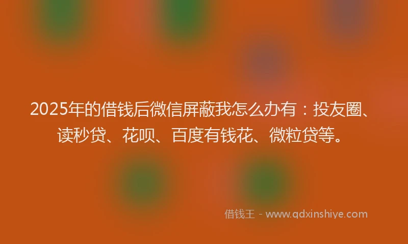 2025年的借钱后微信屏蔽我怎么办有：投友圈、读秒贷、花呗、百度有钱花、微粒贷等。