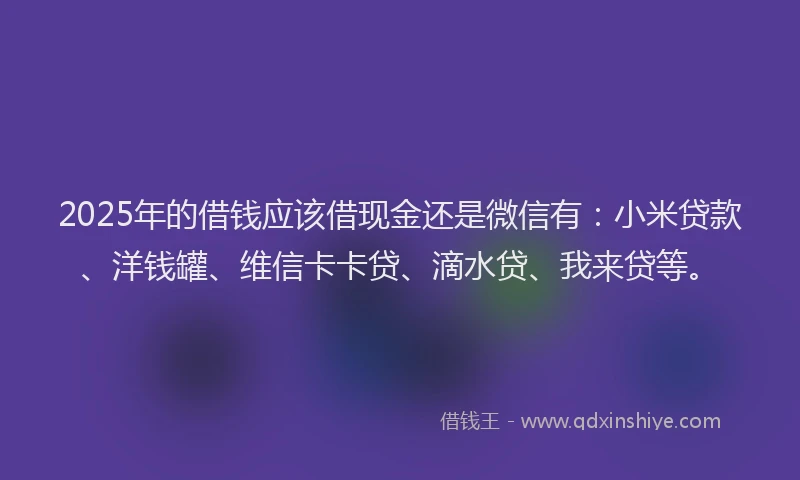 2025年的借钱应该借现金还是微信有：小米贷款、洋钱罐、维信卡卡贷、滴水贷、我来贷等。
