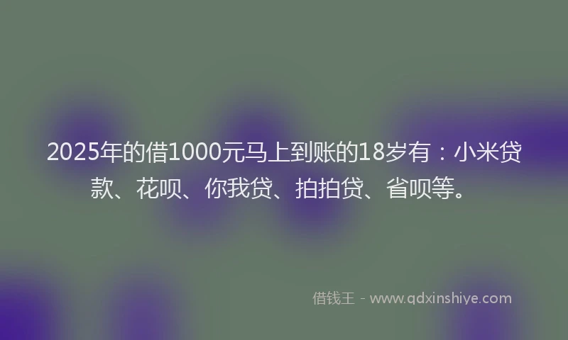2025年的借1000元马上到账的18岁有：小米贷款、花呗、你我贷、拍拍贷、省呗等。