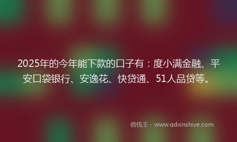 2025年的今年能下款的口子有：度小满金融、平安口袋银行、安逸花、快贷通、51人品贷等。
