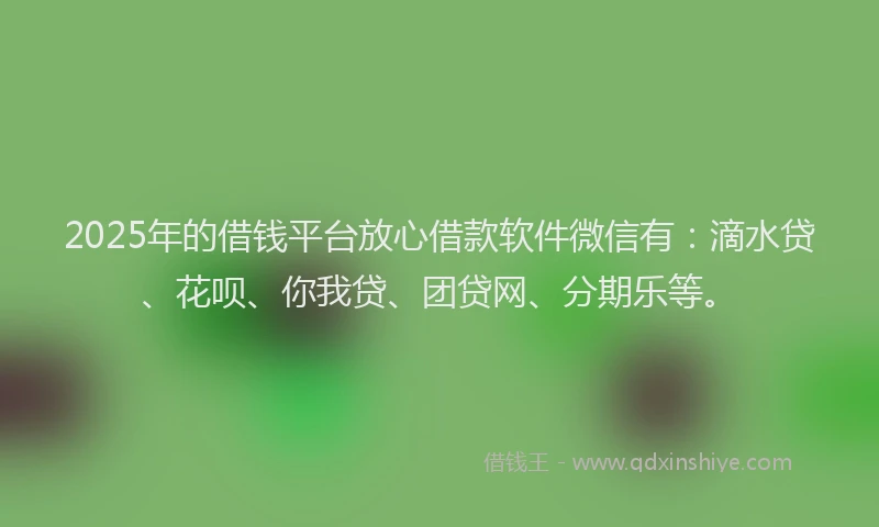 2025年的借钱平台放心借款软件微信有：滴水贷、花呗、你我贷、团贷网、分期乐等。