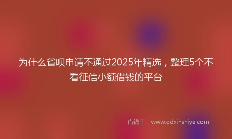 为什么省呗申请不通过2025年精选，整理5个不看征信小额借钱的平台
